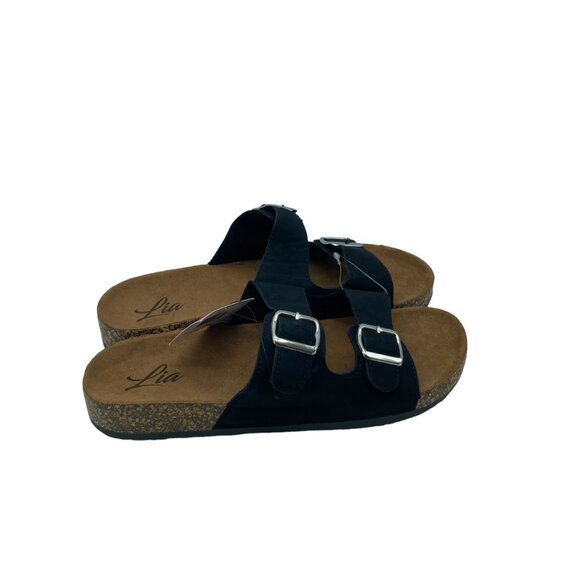 Lia Women Black Double Buckle Sandals With Cork Sole Size 11 NEW - Picture 8 of 8
